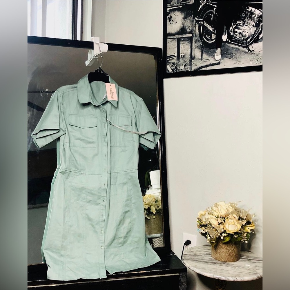 Sage colored utility dress.